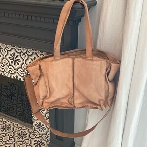 Free People NWOT soft leather light brown tote weekender bag with strap